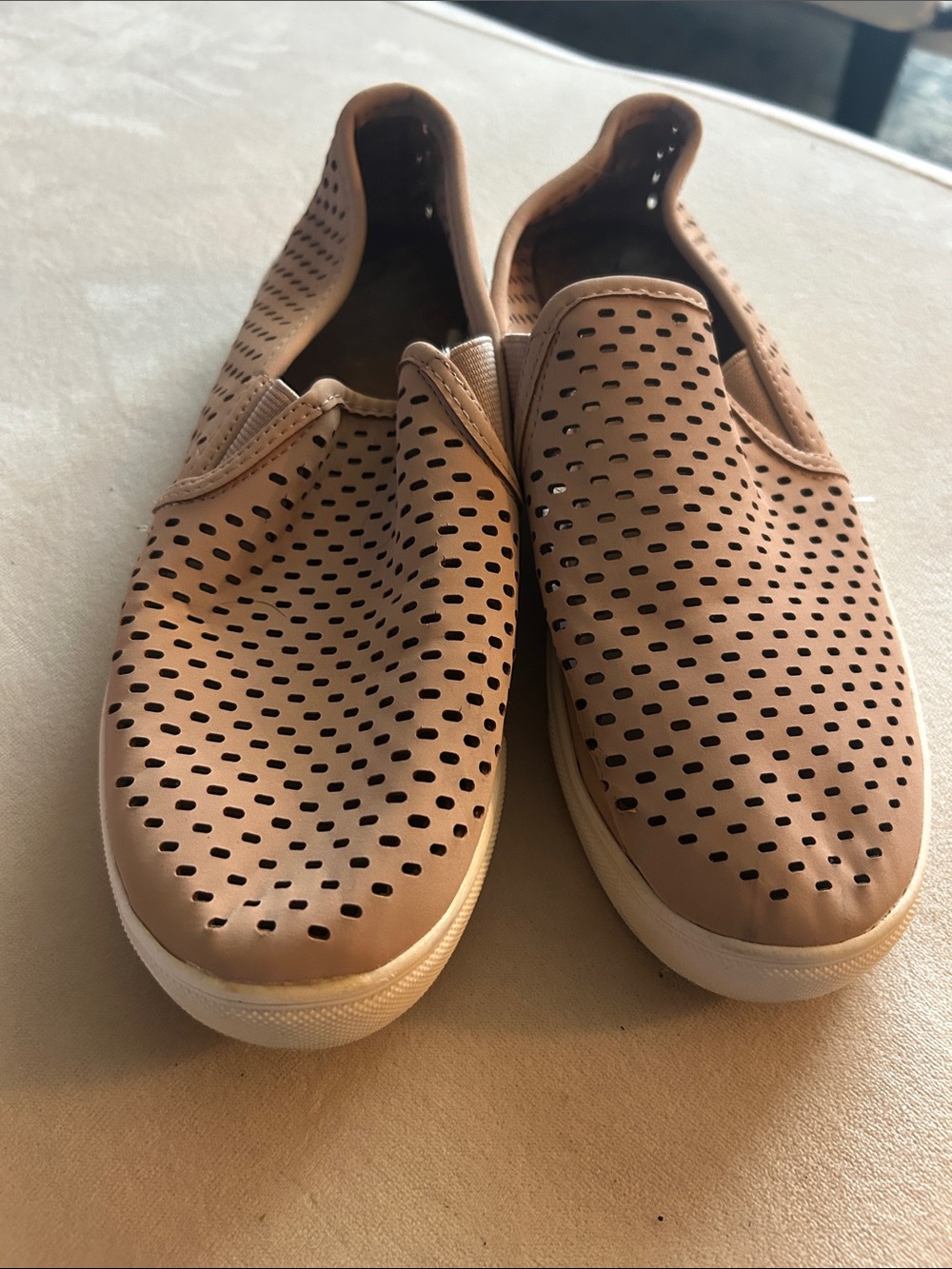 Time and Tru Women's Perforated Slip-On Loafers in Tan